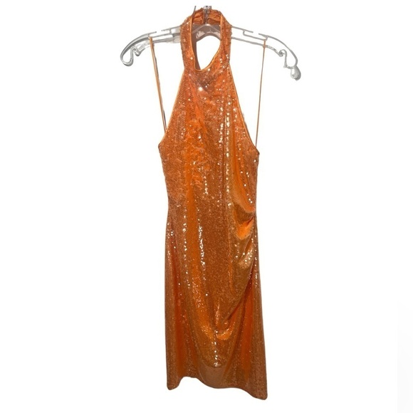 Caroline Constas orange sequin hater midi dress - size small - Picture 5 of 14